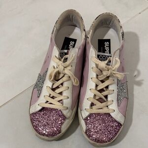 Golden Goose Pink and Silver Glitter Sneakers